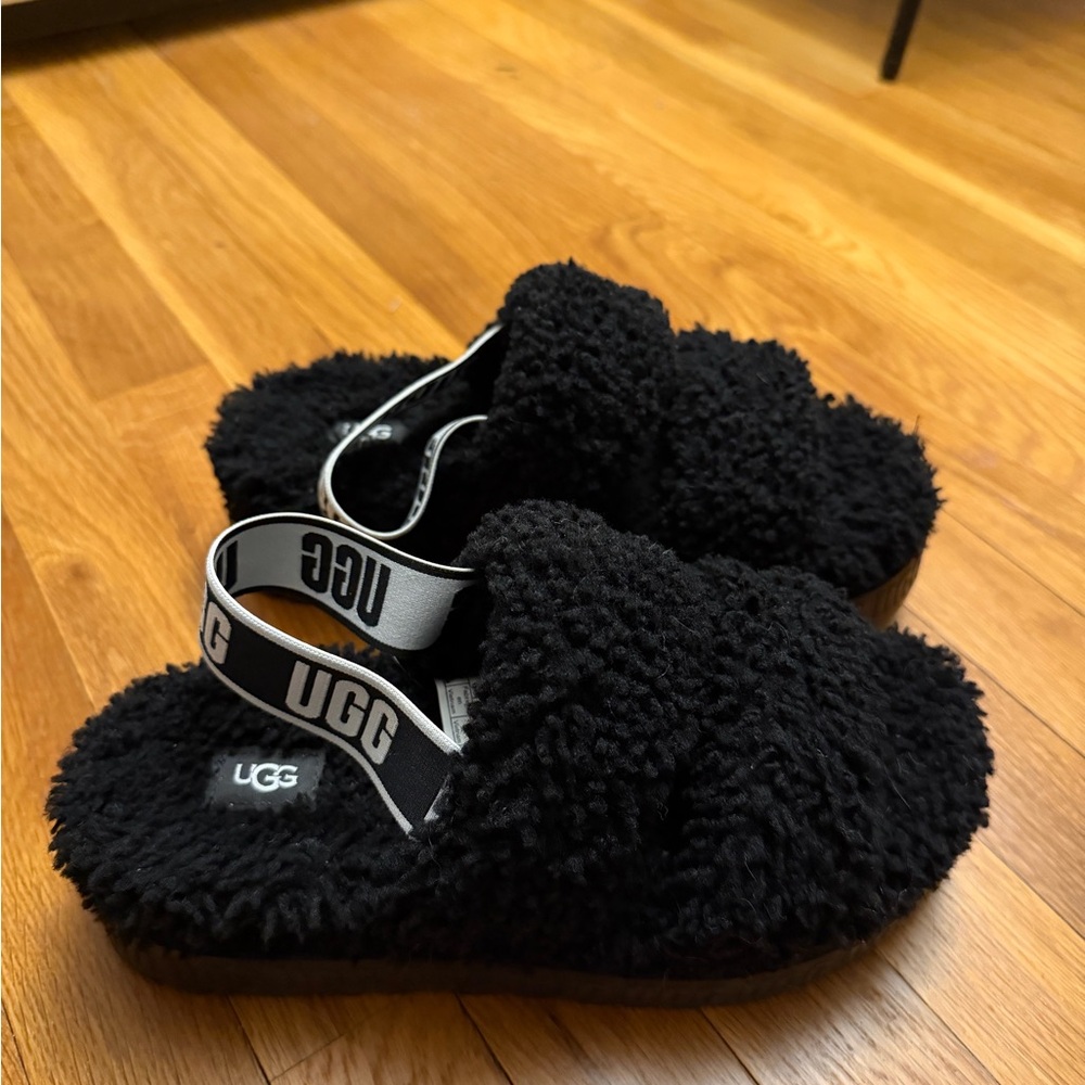 UGG Black Furry Slippers